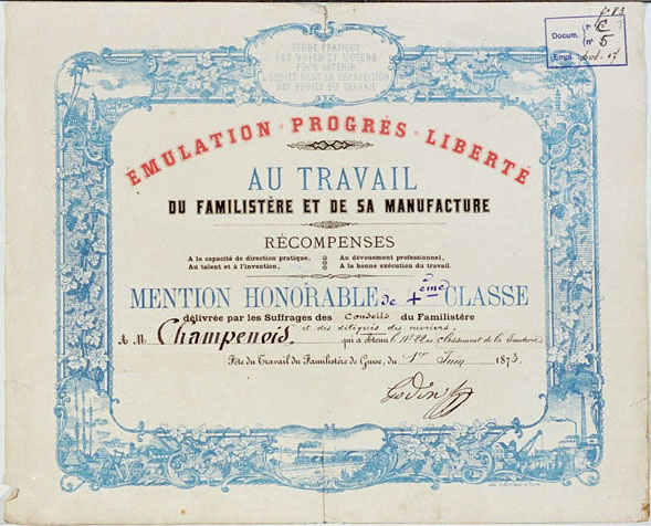 Diplôme de la fête du Travail du Familistère (image)