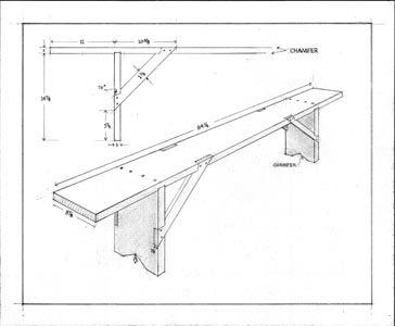 Dessin banc Shakers : temple de Mount Lebanon (New York).