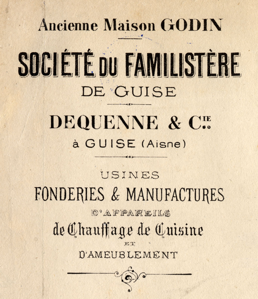 L'en-tête de papier à lettres de l'usine du Familistère porte la raison sociale