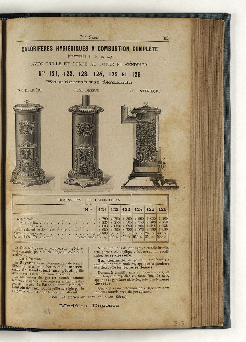 La page du catalogue présente la série des calorifère hygiénique à combustion co
