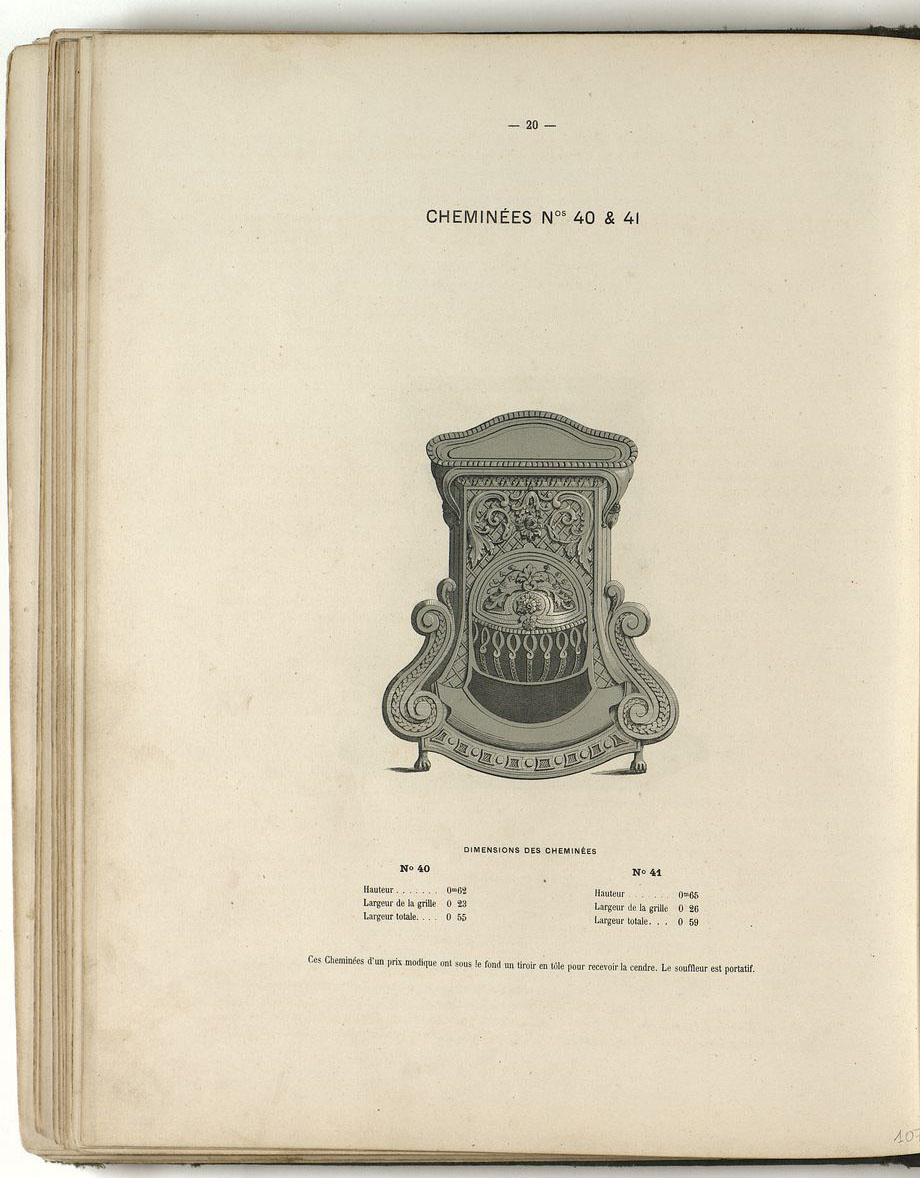 La lithographie montre le modèle des cheminées n° 40 et n° 41, vu de face.