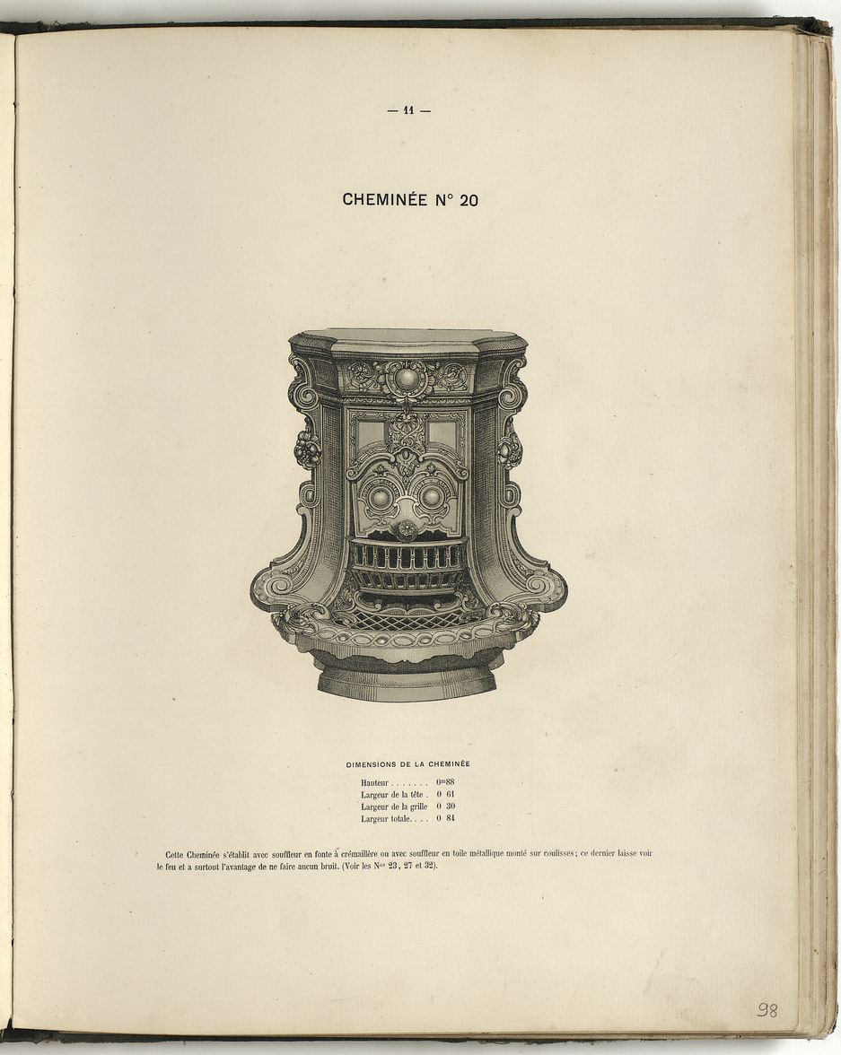 La page du catalogue présente la cheminée n° 20.