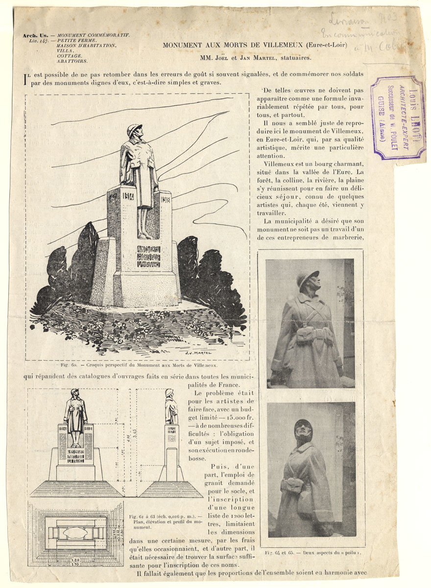 La page de la revue L'Architecture usuelle consacrée au monument aux mort de Vil