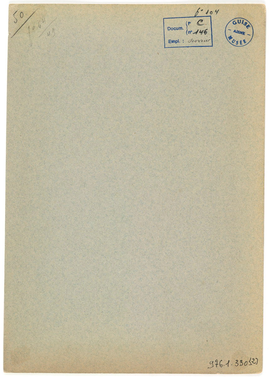 Verso du carton de montage de la photographie du mausolée de Godin.