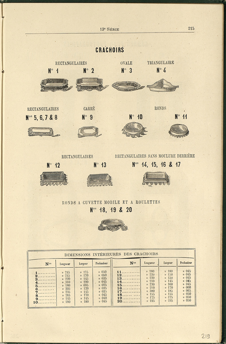 Page de l'album de 1887 de la Société du Familistère montrant les crachoirs.