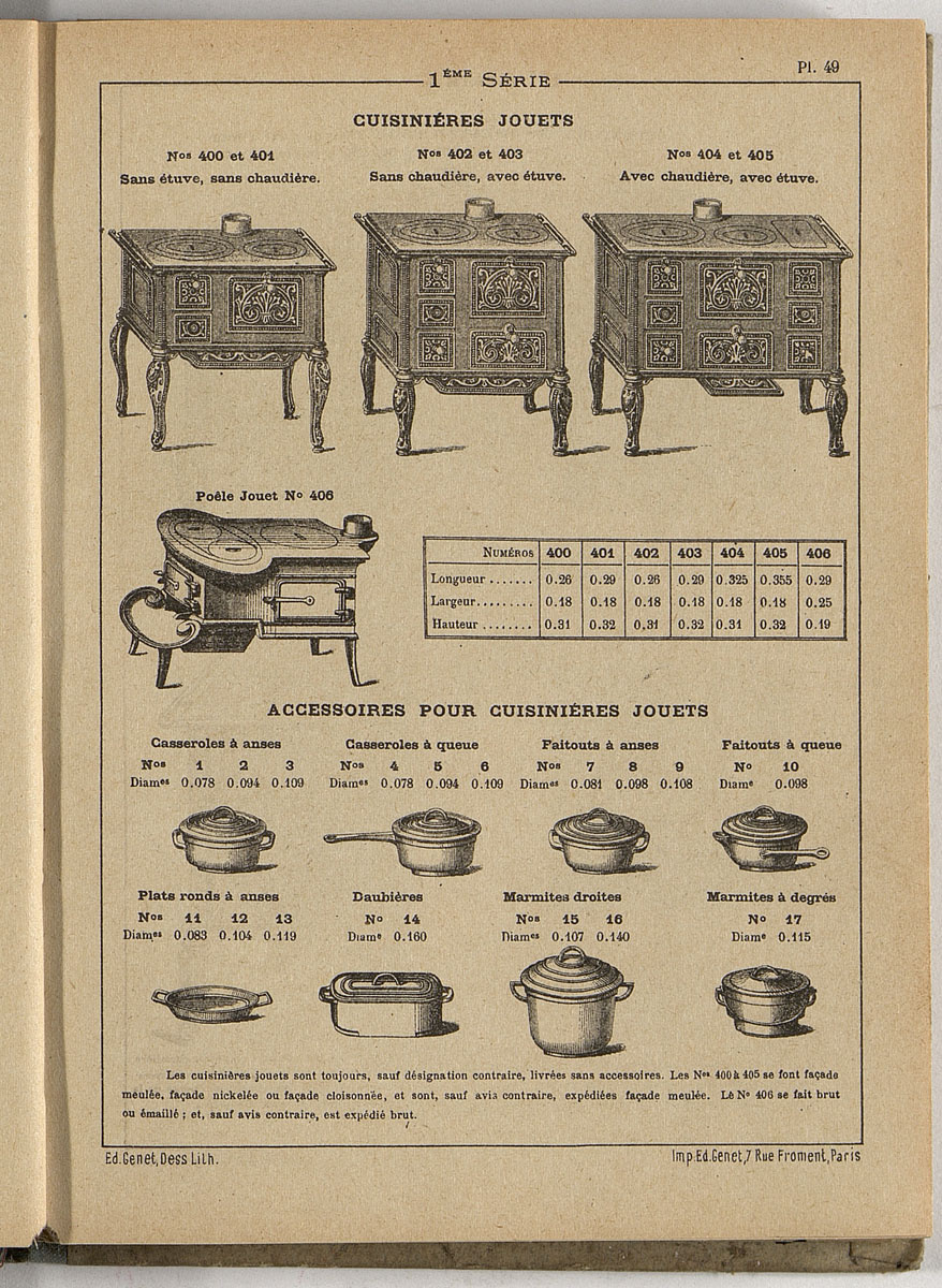 Vue d'une page de l'album de 1892 de Faure Père et Fils montrant les cuisinières