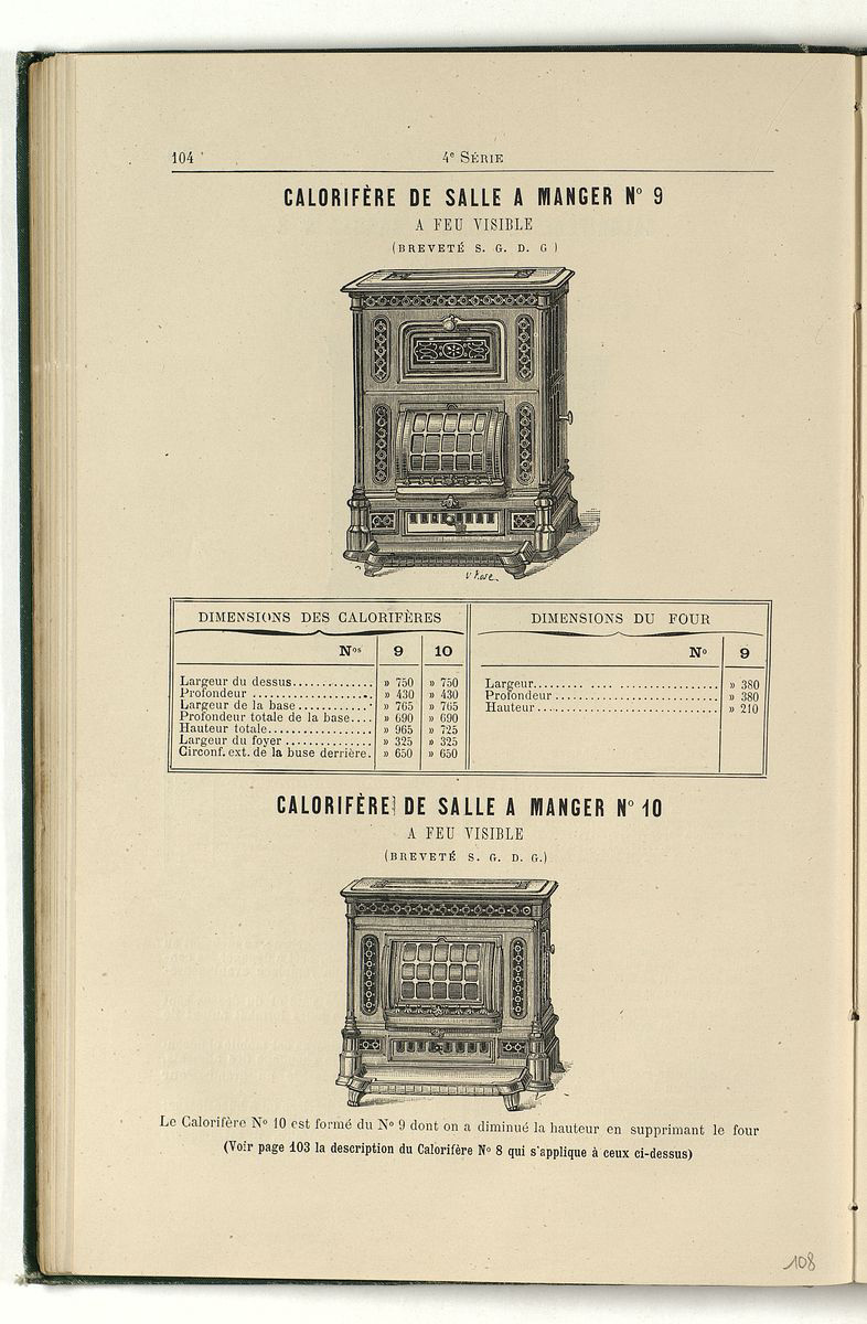 Vue d'une page de l'album de 1887 montrant l'illustration du calorifère n° 9 ide