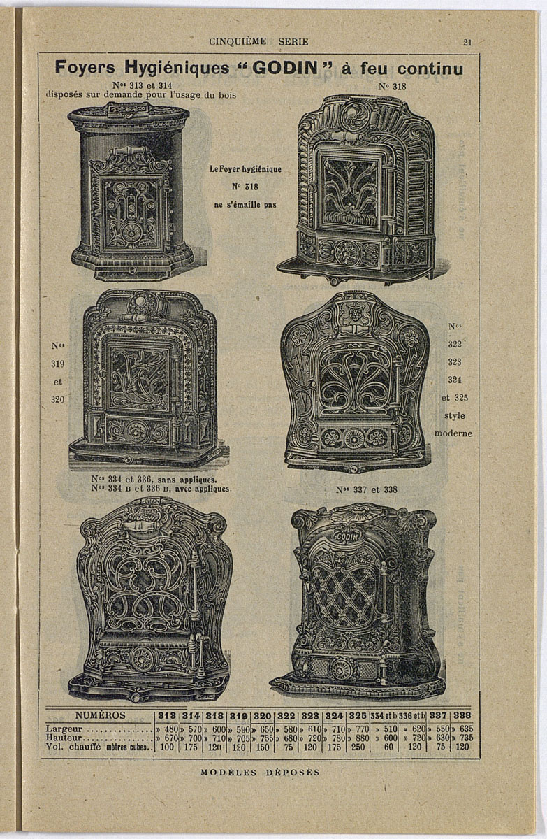 Vue d'une page du catalogue de 1913 montrant l'illustration du foyer hygiénique