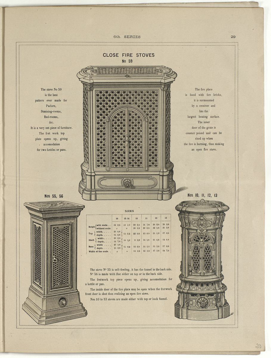 Vue d'une page du catalogue de 1880 montrant l'illustration du calorifère sembla
