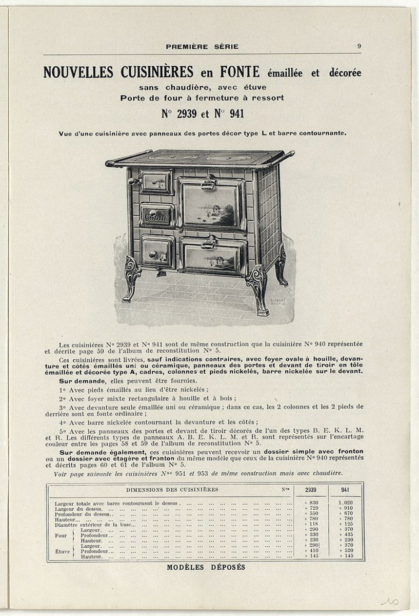 Vue de la page du supplément de 1929 montrant la cuisinière n° 941