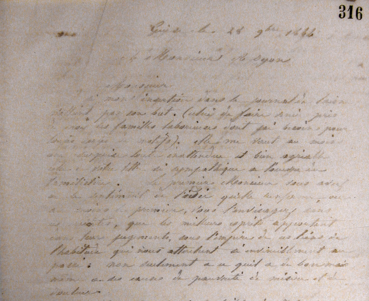 Vue d'une lettre manuscrite de Godin à Alexandre Oyon