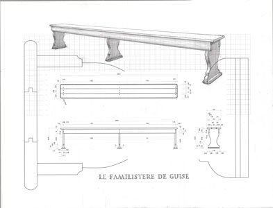 Dessin banc Le Familistère de Guise (France) : théâtre