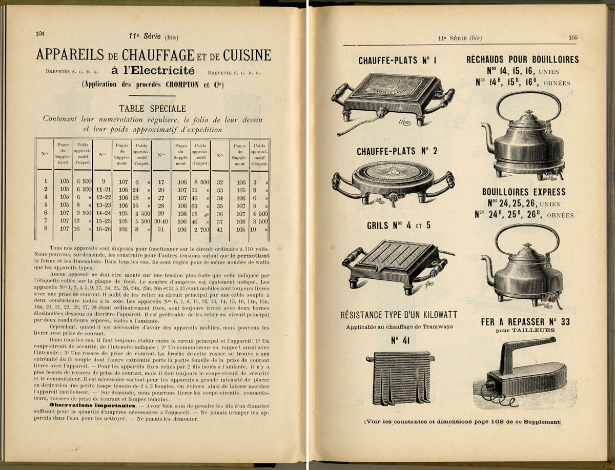 Les pages de ce catalogue présentent les appareils électriques produits par la S