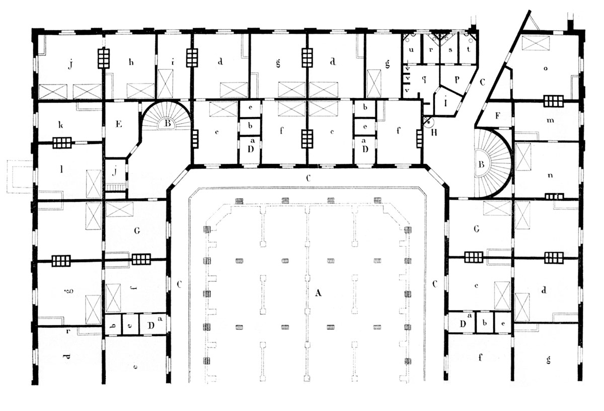 Plan d’un demi-étage du pavillon central du Palais social, extrait de Solutions