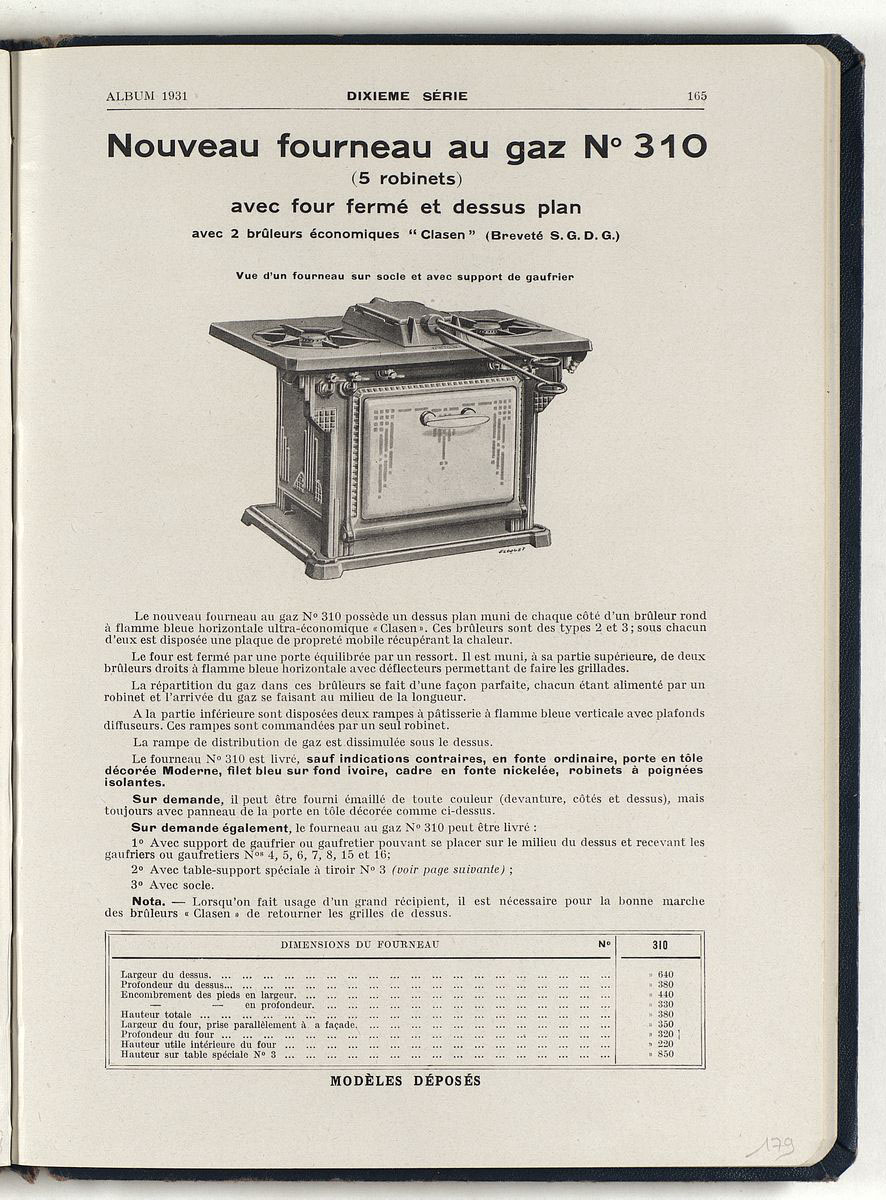 La page du catalogue présente le fourneau au gaz n° 310.