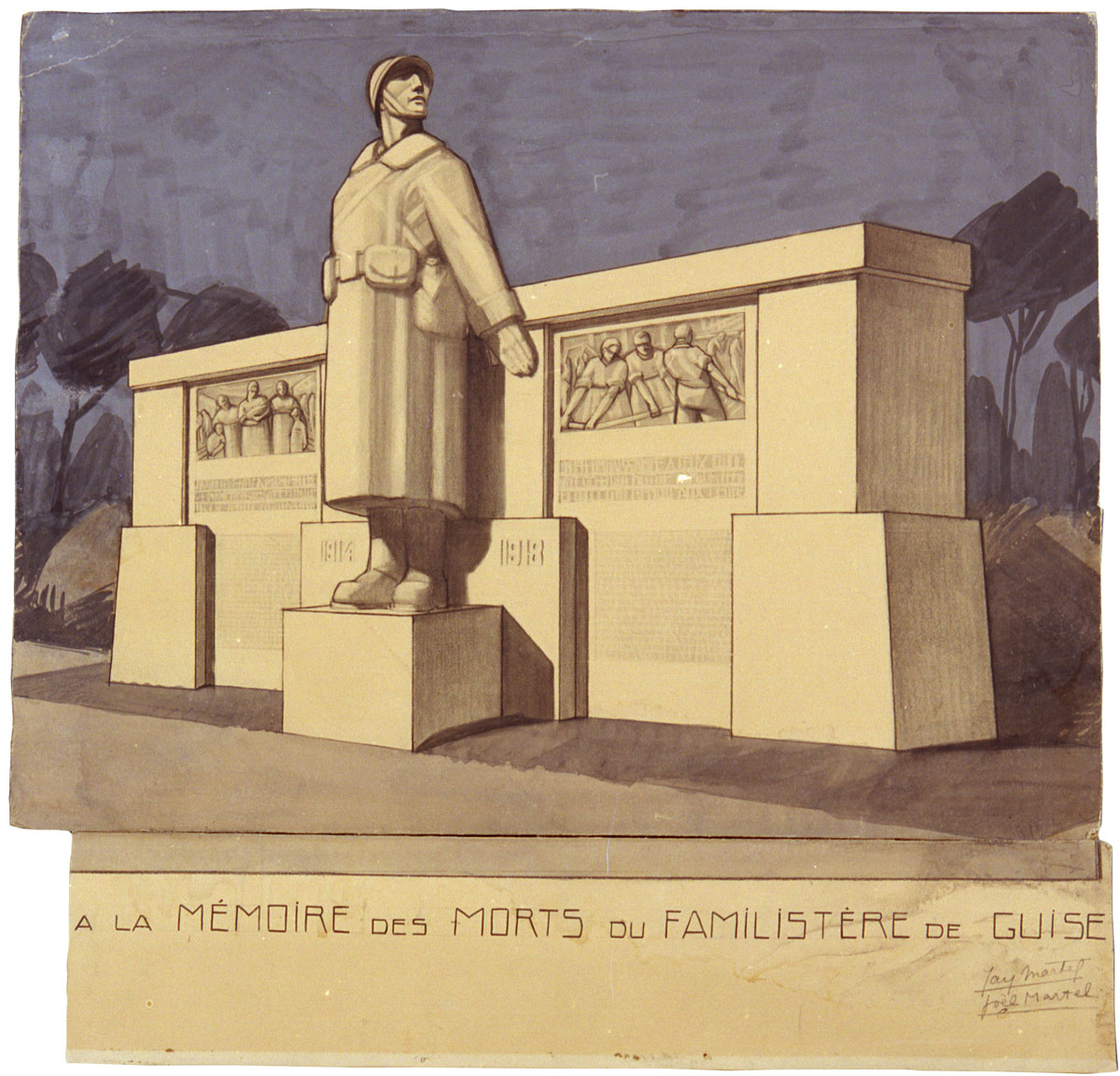 Le dessin représente le projet du monument aux morts du Familistère