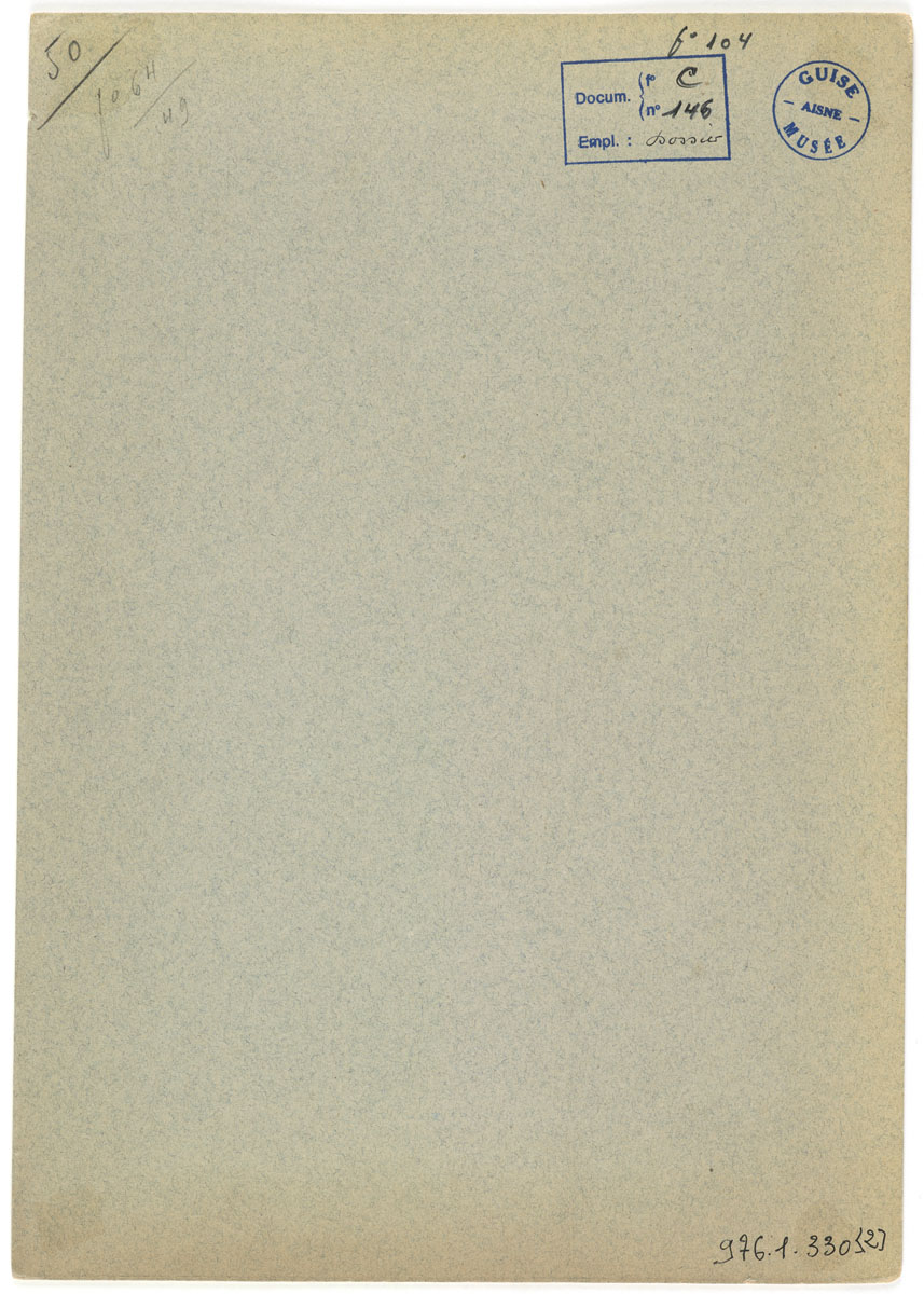 Verso du carton de montage de la photographie du mausolée de Godin.