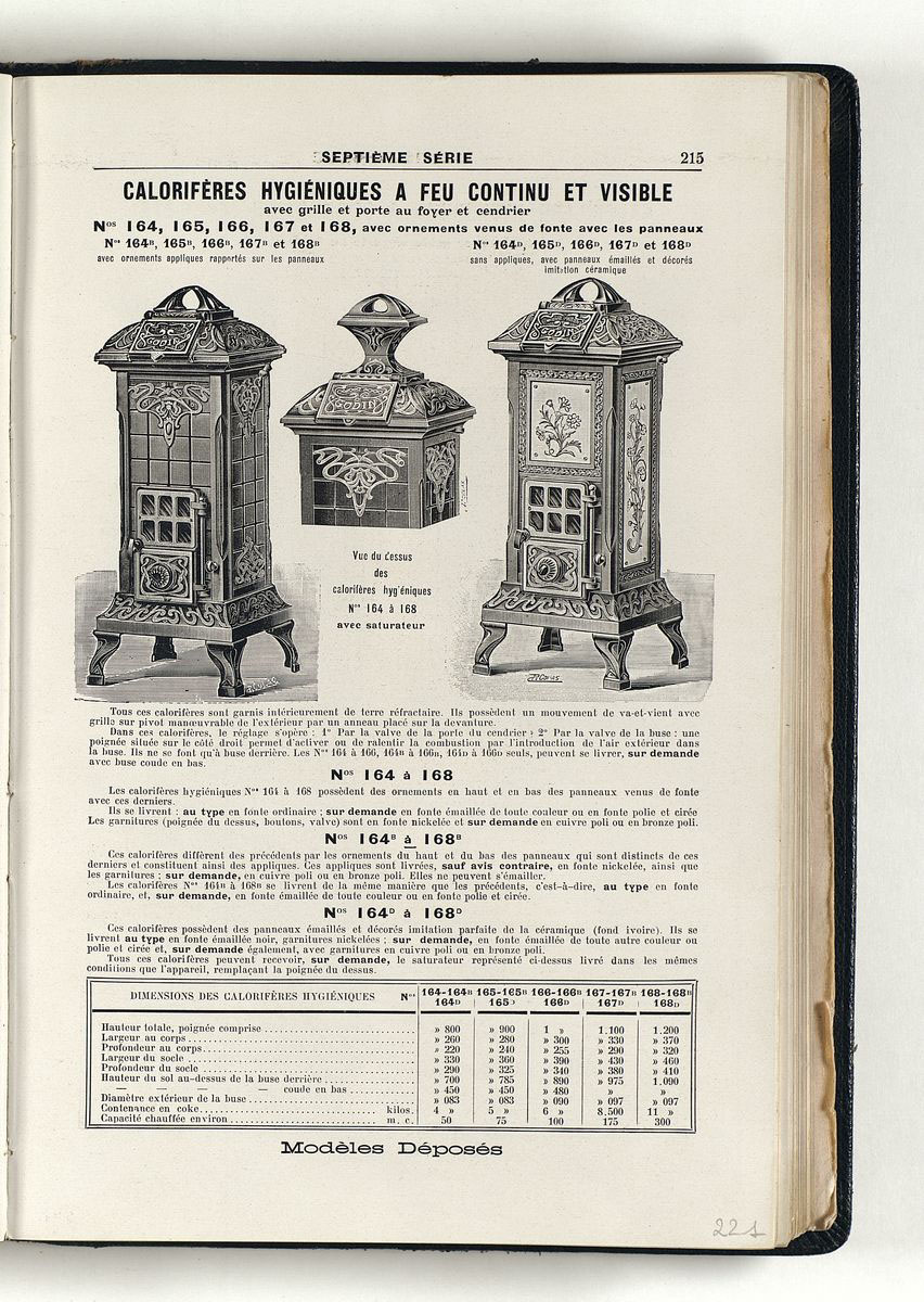 Vue d'une page de l'album de 1914 montrant la gravure du calorifère.