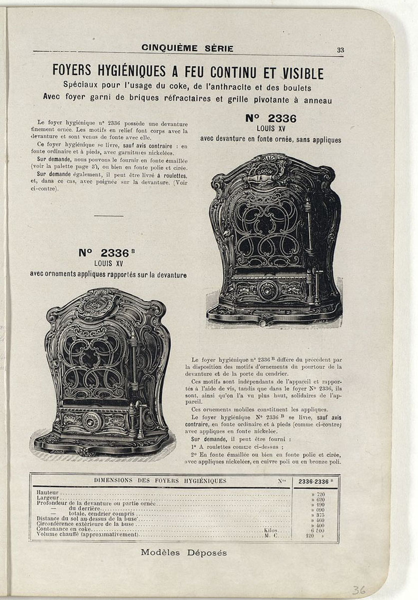 Vue d'une page du catalogue de 1921 montrant le foyer n° 2336.