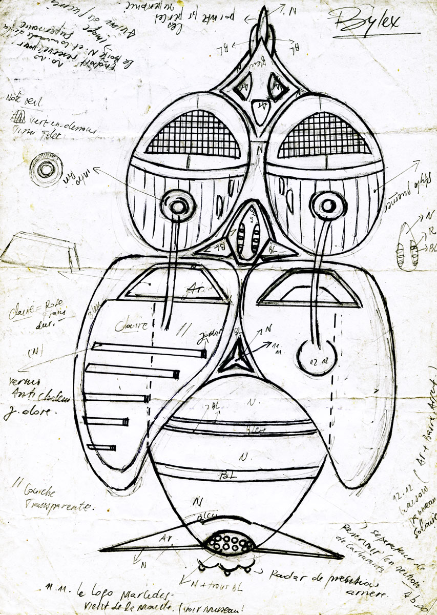 Dessin de la Mouche aux multi-radars, vue du dessus