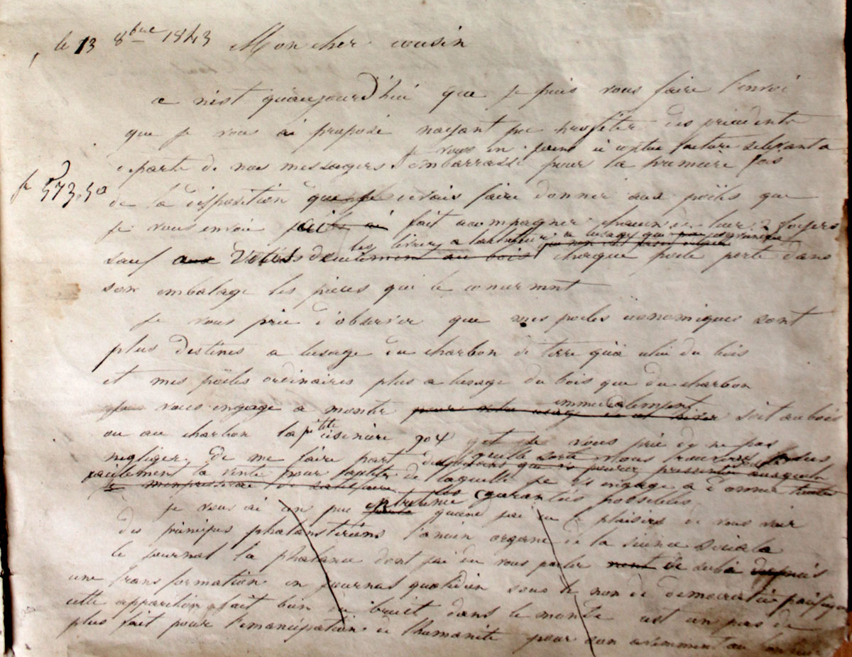 Vue d'un fragment du brouillon d'une lettre de Godin.