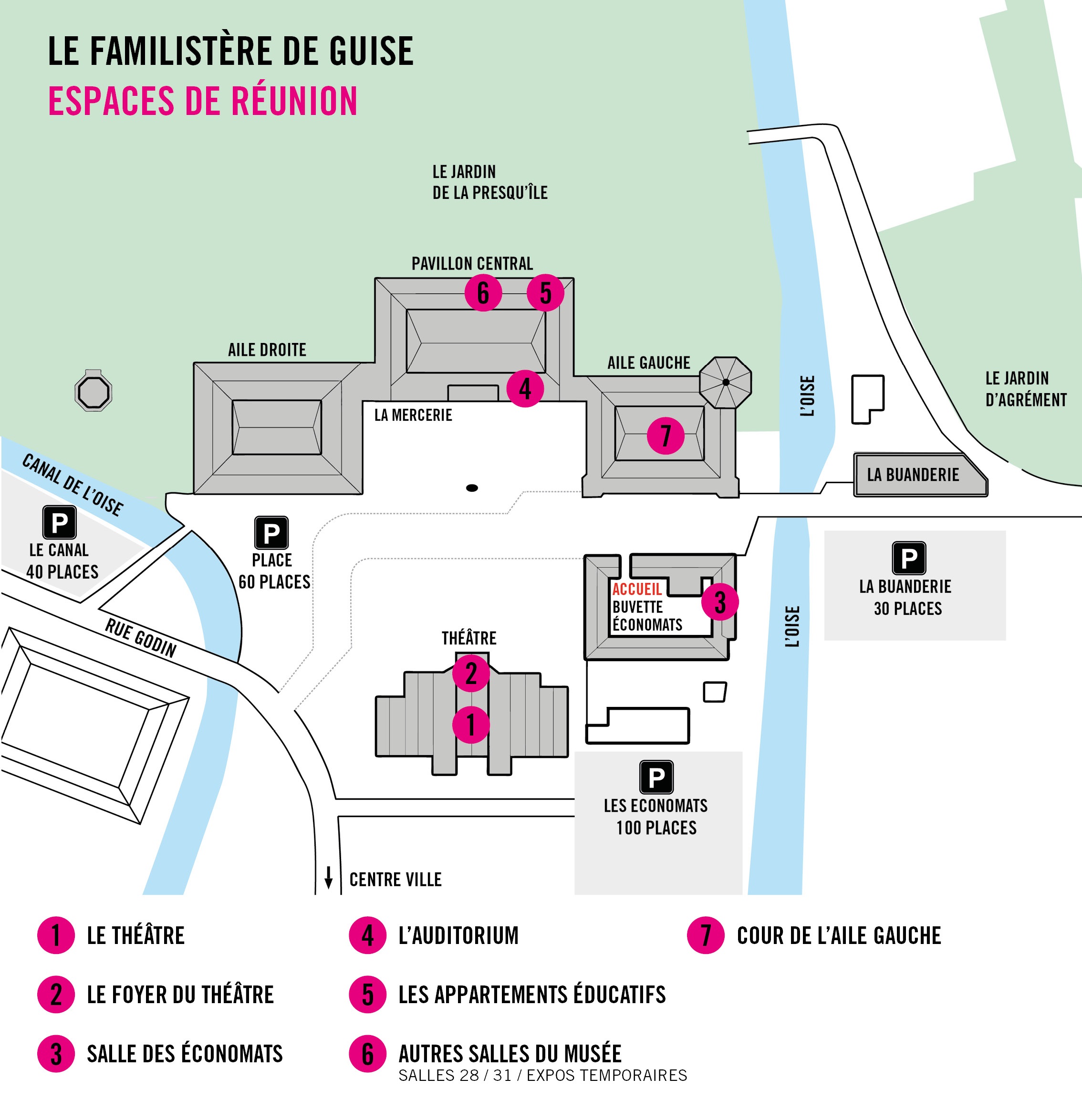 Plan des espaces de réunion du Familistère